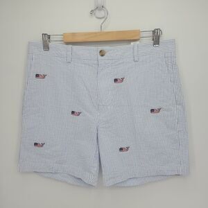 Vineyard Vines Mens Breaker Shorts Seersucker USA Embroidered Whales Size 34